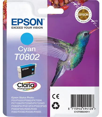 Epson T0802 C13T08024011 Cyan Inkoustová kazeta, 350 stran