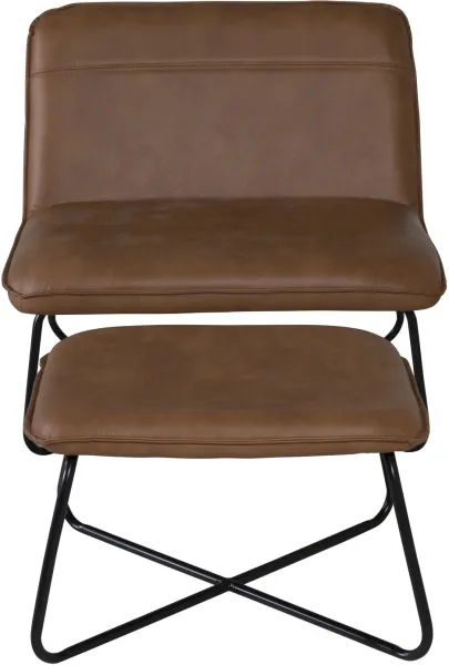 VENTURE DESIGN X-lounge křeslo s podnožkou - hnědé PU a černé železo